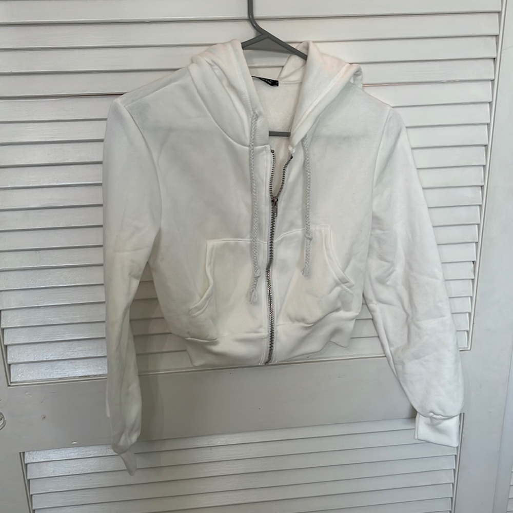 SHEIN white cropped zip-up hoodie